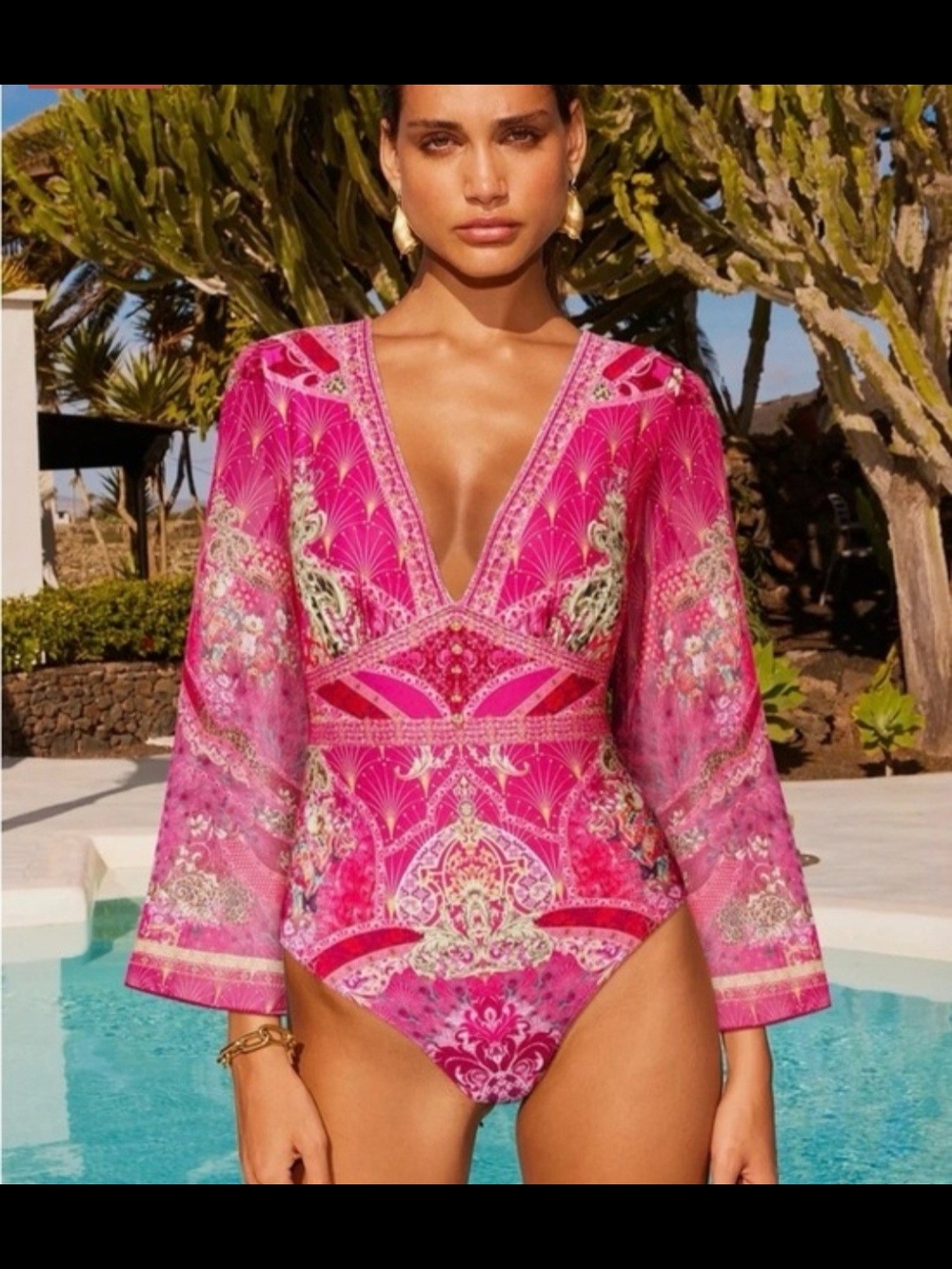 Vibrant Fuchsia Printed Deep V One-Piece Swimsuit